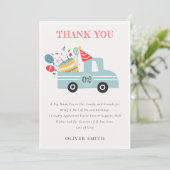 Cute Dusky Blue Any Age Birthday Party Cake Truck Bedankkaart (Staand voorkant)