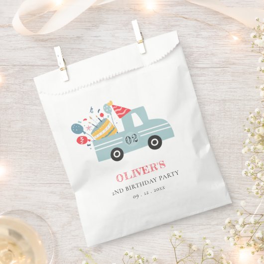Cute Dusky Blue Any Age Birthday Party Cake Truck Bedankzakje (Geknipt)