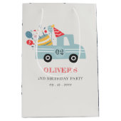 Cute Dusky Blue Any Age Birthday Party Cake Truck Medium Cadeauzakje (Voorkant)