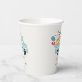 Cute Dusky Blue Any Age Birthday Party Cake Truck Papieren Bekers (Links)