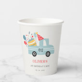 Cute Dusky Blue Any Age Birthday Party Cake Truck Papieren Bekers (Voorkant)