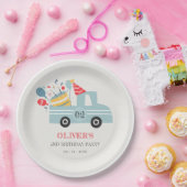 Cute Dusky Blue Any Age Birthday Party Cake Truck Papieren Bordje