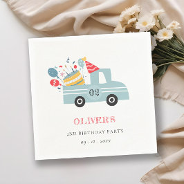 Cute Dusky Blue Any Age Birthday Party Cake Truck Servet
