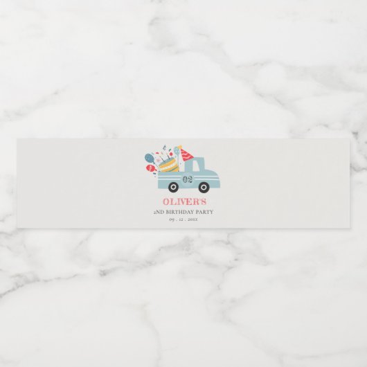 Cute Dusky Blue Any Age Birthday Party Cake Truck Waterfles Etiket (Enkel label)