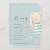 Cute Dusky Blue Gray Bunny Baby shower Invite Bedankkaart (Voorkant / Achterkant)
