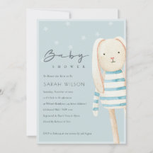 Cute Dusky Blue Gray Bunny Baby shower Invite