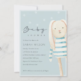 Cute Dusky Blue Gray Bunny Baby shower Invite Bedankkaart