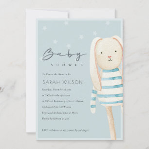 Cute Dusky Blue Gray Bunny Baby shower Invite Bedankkaart