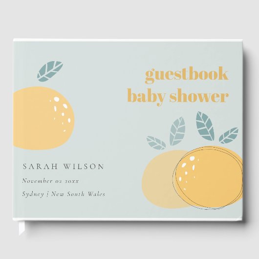 Cute Dusky Blue Lemon Fruity Bold Baby shower Gastenboek (Voorkant)