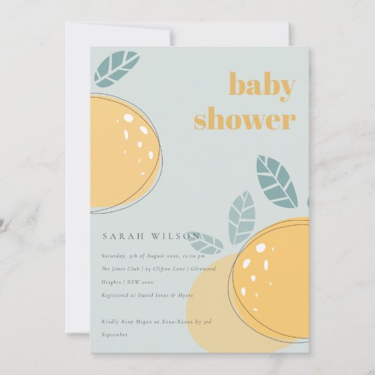 Cute Dusky Blue Lemon Fruity Bold Baby shower Kaart (Voorkant)