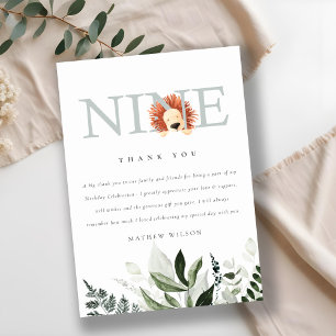 Cute Dusky Blue Lion Foliage 9th 9th Birthday Bedankkaart