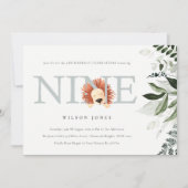 Cute Dusky Blue Lion Foliage 9th 9th Birthday Kaart (Voorkant)