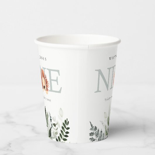 Cute Dusky Blue Lion Foliage 9th 9th Birthday Papieren Bekers (Rechts)