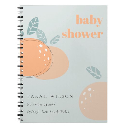 Cute Dusky Blue Oranje Fruity Bold Baby shower Notitieboek (Voorkant)