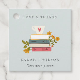 Cute Dusky Blue Stapked Storybooks Floral Wedding Bedankjes Labels