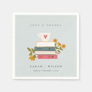 Cute Dusky Blue Stapked Storybooks Floral Wedding Servet
