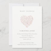 Cute Dusky Blush Floral Heart Baby shower Invite Bedankkaart (Voorkant)