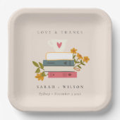 Cute Dusky Blush Stapelde Storybooks Floral Weddin Papieren Bordje (Voorkant)