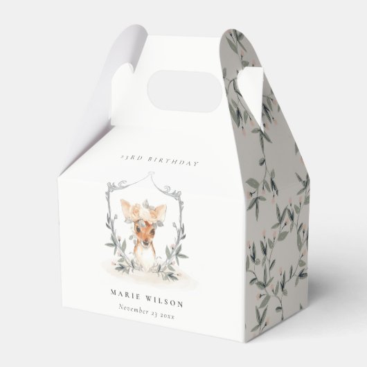 Cute Dusky Deer Floral Crest any Age Birthday Bedankdoosjes (Voorkant Zijde)