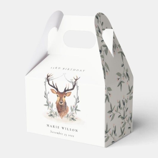 Cute Dusky Deer Floral Crest any Age Birthday Bedankdoosjes (Achterkant)