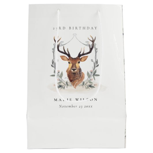 Cute Dusky Deer Floral Crest any Age Birthday Medium Cadeauzakje (Achterkant)