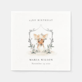 Cute Dusky Deer Floral Crest any Age Birthday Servet