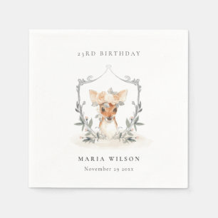 Cute Dusky Deer Floral Crest any Age Birthday Servet