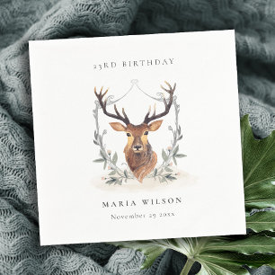 Cute Dusky Deer Floral Crest any Age Birthday Servet