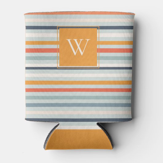 Cute Dusky Oranje Blue Ochre Striped Pattern Blikjeskoeler (Voorkant)
