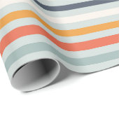 Cute Dusky Oranje Blue Ochre Striped Pattern Cadeaupapier (Rol Hoek)