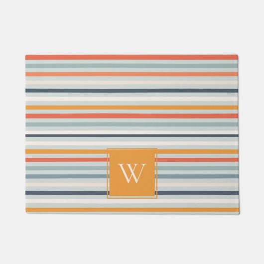 Cute Dusky Oranje Blue Ochre Striped Pattern Deurmat (Voorkant)