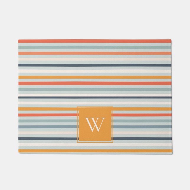 Cute Dusky Oranje Blue Ochre Striped Pattern Deurmat (Voorkant)