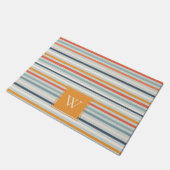 Cute Dusky Oranje Blue Ochre Striped Pattern Deurmat (Schuin)