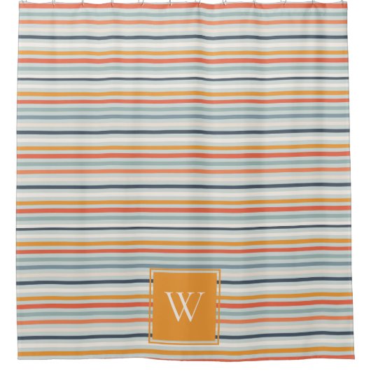Cute Dusky Oranje Blue Ochre Striped Pattern Douchegordijn (Voorkant)