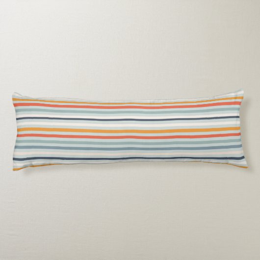 Cute Dusky Oranje Blue Ochre Striped Pattern Lichaamskussen (Achterkant)