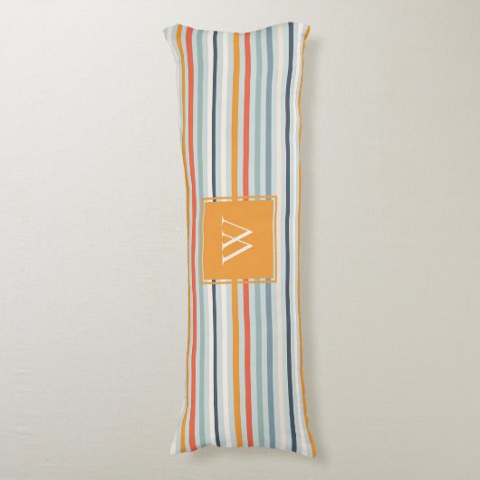 Cute Dusky Oranje Blue Ochre Striped Pattern Lichaamskussen (Voorkant Verticaal)