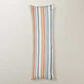 Cute Dusky Oranje Blue Ochre Striped Pattern Lichaamskussen (Achterkant (Verticaal))
