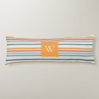 Cute Dusky Oranje Blue Ochre Striped Pattern Lichaamskussen