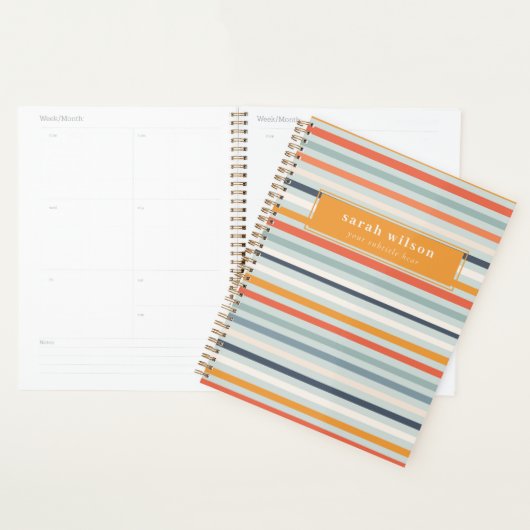 Cute Dusky Oranje Blue Ochre Striped Pattern Planner (Display)