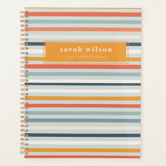 Cute Dusky Oranje Blue Ochre Striped Pattern Planner (Voorkant)