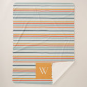Cute Dusky Oranje Blue Ochre Striped Pattern Sherpa Deken (Voorkant)