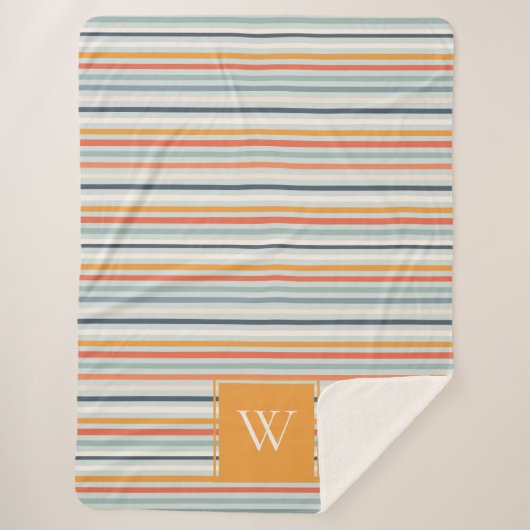 Cute Dusky Oranje Blue Ochre Striped Pattern Sherpa Deken (Voorkant)