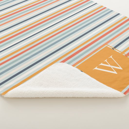 Cute Dusky Oranje Blue Ochre Striped Pattern Sherpa Deken (3/4)