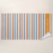 Cute Dusky Oranje Blue Ochre Striped Pattern Strandlaken (Voorkant)
