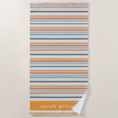 Cute Dusky Oranje Blue Ochre Striped Pattern Strandlaken (Voorkant)