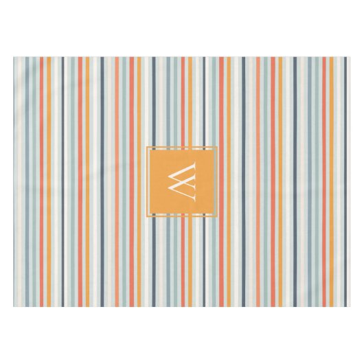 Cute Dusky Oranje Blue Ochre Striped Pattern Tafelkleed (Voorkant (Horizontaal))