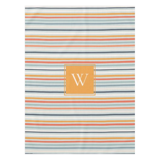 Cute Dusky Oranje Blue Ochre Striped Pattern Tafelkleed (Voorkant)