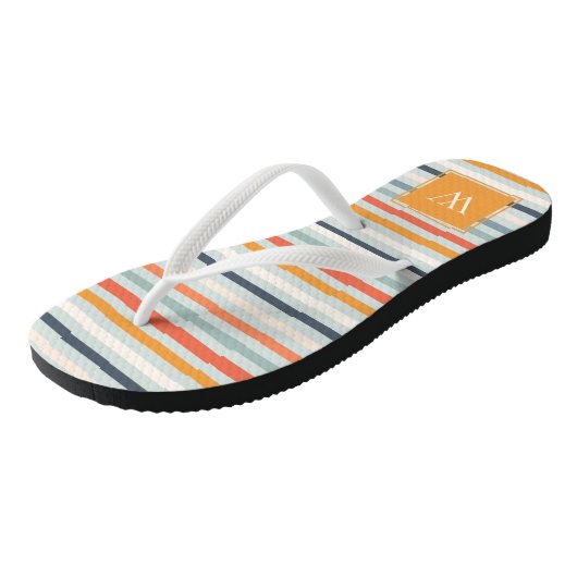 Cute Dusky Oranje Blue Ochre Striped Pattern Teenslippers (Schuin)