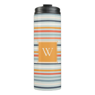 Cute Dusky Oranje Blue Ochre Striped Pattern Thermosbeker