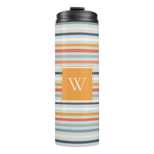 Cute Dusky Oranje Blue Ochre Striped Pattern Thermosbeker (Voorkant)